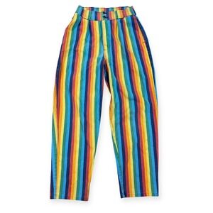 Lucy & Yak Trousers Women's 32 Carter Rainbow Stripe High Waisted Double Button